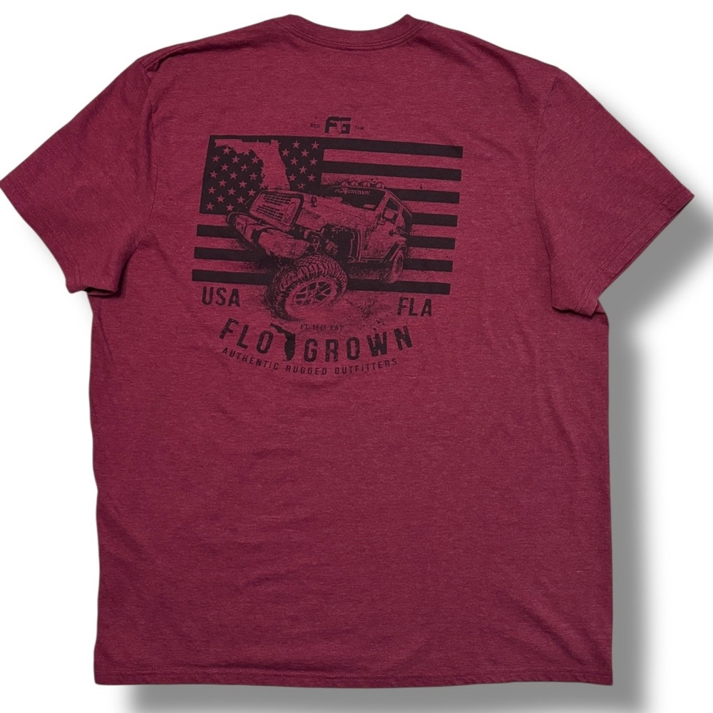FLOGROWN Maroon Crew Neck Shirt USA Mud Truck Design